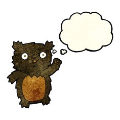 cartoon waving black bear cub with thought bubble N15