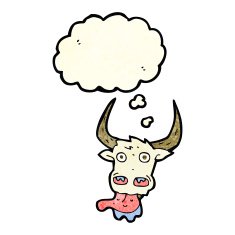 cartoon cow face with thought bubble N3