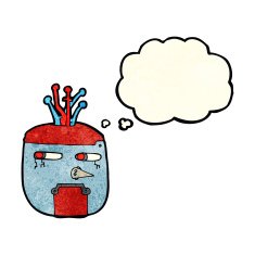 cartoon gold robot head with thought bubble N3