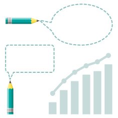 Pencil with Reflection Drawing Skewed Rectangle Shaped Speech Bubble