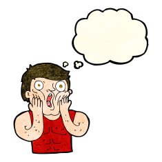 cartoon shocked gym man with thought bubble N6