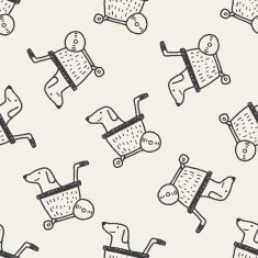 doodle dog stroller seamless pattern background N2