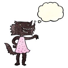 cartoon wolf girl with thought bubble N2