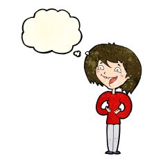 cartoon excited woman with thought bubble N39