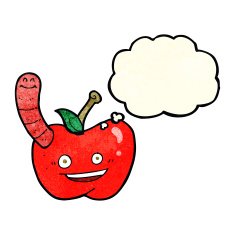 cartoon apple with worm thought bubble N11