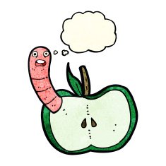 cartoon apple with worm thought bubble N12