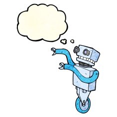 cartoon funny robot with thought bubble N20