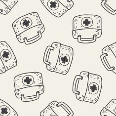 First aid kit doodle seamless pattern background N2