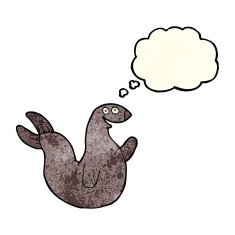 cartoon happy seal with thought bubble N5