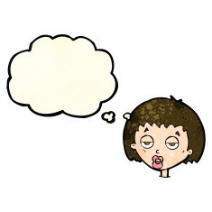 cartoon bored woman with thought bubble N10