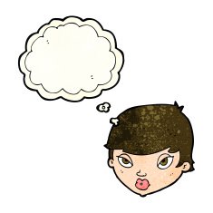 cartoon unimpressed woman with thought bubble N4