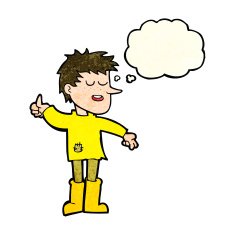 cartoon poor boy with positive attitude thought bubble N4