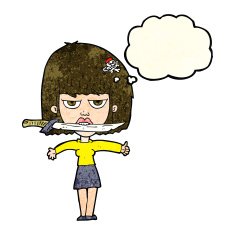 cartoon woman with knife between teeth thought bubble N12
