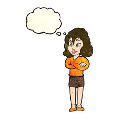 cartoon woman with crossed arms thought bubble N11