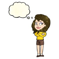 cartoon woman with crossed arms thought bubble N12