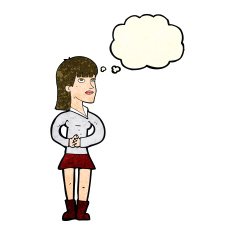 cartoon woman waiting with thought bubble N6