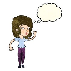 cartoon pretty woman waving with thought bubble N28