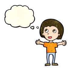 cartoon happy person with thought bubble N8