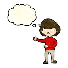 cartoon happy person with thought bubble N9