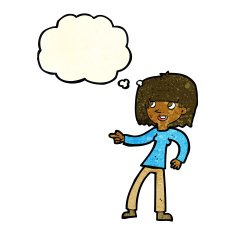 cartoon girl pointing with thought bubble N9