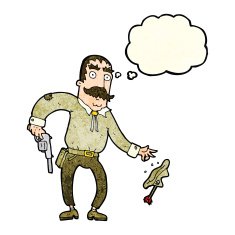 cartoon wild west cowboy with thought bubble N4