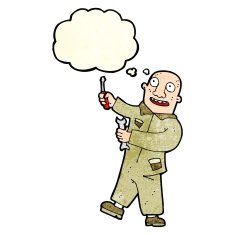 cartoon mechanic with thought bubble N4