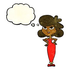 cartoon girl with hands on hips thought bubble N6