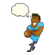 cartoon muscle guy with thought bubble N4