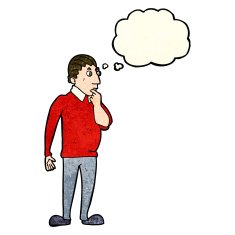 cartoon curious man with thought bubble N20