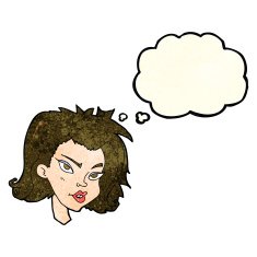cartoon female face with thought bubble N47