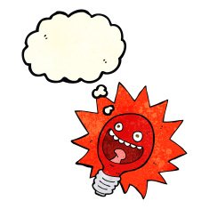 cartoon red lightbulb with thought bubble N2