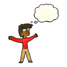 cartoon woman wearing glasses with thought bubble N7
