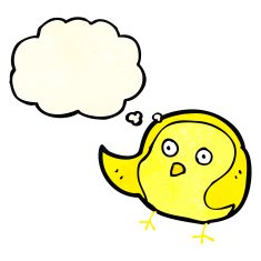 cartoon bird with thought bubble N82