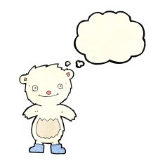 cartoon teddy polar bear wearing boots with thought bubble N2