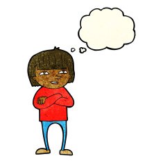 cartoon happy person with thought bubble N10