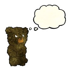 cartoon black bear cub with thought bubble N21