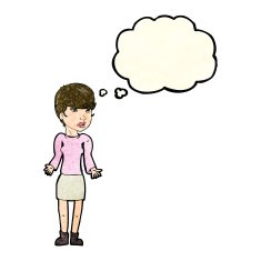 cartoon confused woman with thought bubble N23