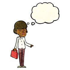 cartoon arrogant businessman pointing with thought bubble N4