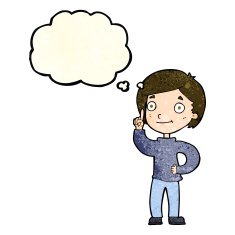 cartoon boy with idea thought bubble N28