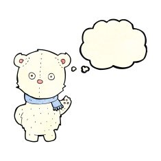 cartoon waving polar bear cub with thought bubble N13