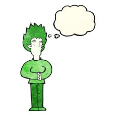 cartoon vampire man with thought bubble N35
