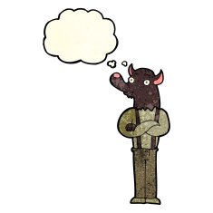 cartoon friendly werewolf with thought bubble N2