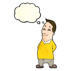 cartoon friendly man with thought bubble N6