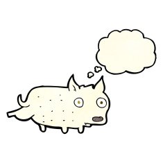 cartoon little dog cocking leg with thought bubble N4
