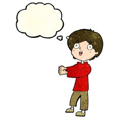 cartoon shocked boy with thought bubble N9