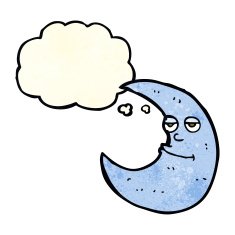 happy cartoon moon with thought bubble N2