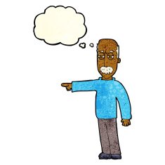 cartoon old man gesturing Get Out! with thought bubble N4