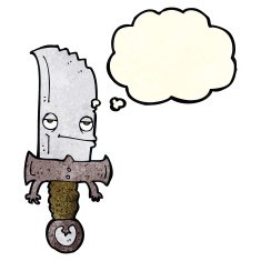 knife cartoon character with thought bubble N2