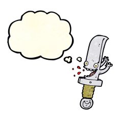 crazy knife cartoon character with thought bubble N4