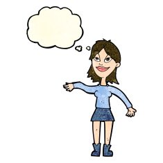 cartoon woman making hand gesture with thought bubble N4